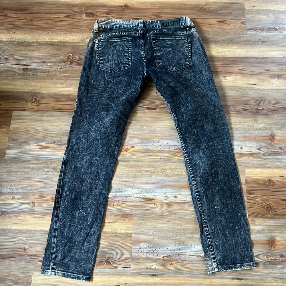 Kill City Lip Service Junkie Jeans Mens Black Acid Wash Slim Punk Made in USA 32 - Picture 2 of 16